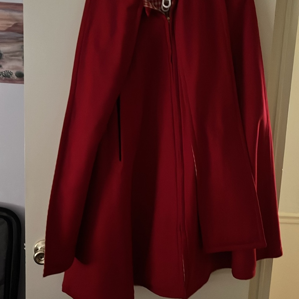 Bill Atkinson glen of Michigan wool red poncho jacket red and white checkered - Picture 3 of 5